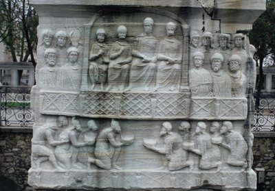 Relief on the base of the Obelisk of Theodosius I also known as the Obelisk of Tuthmosis III, from Karnak by Roman